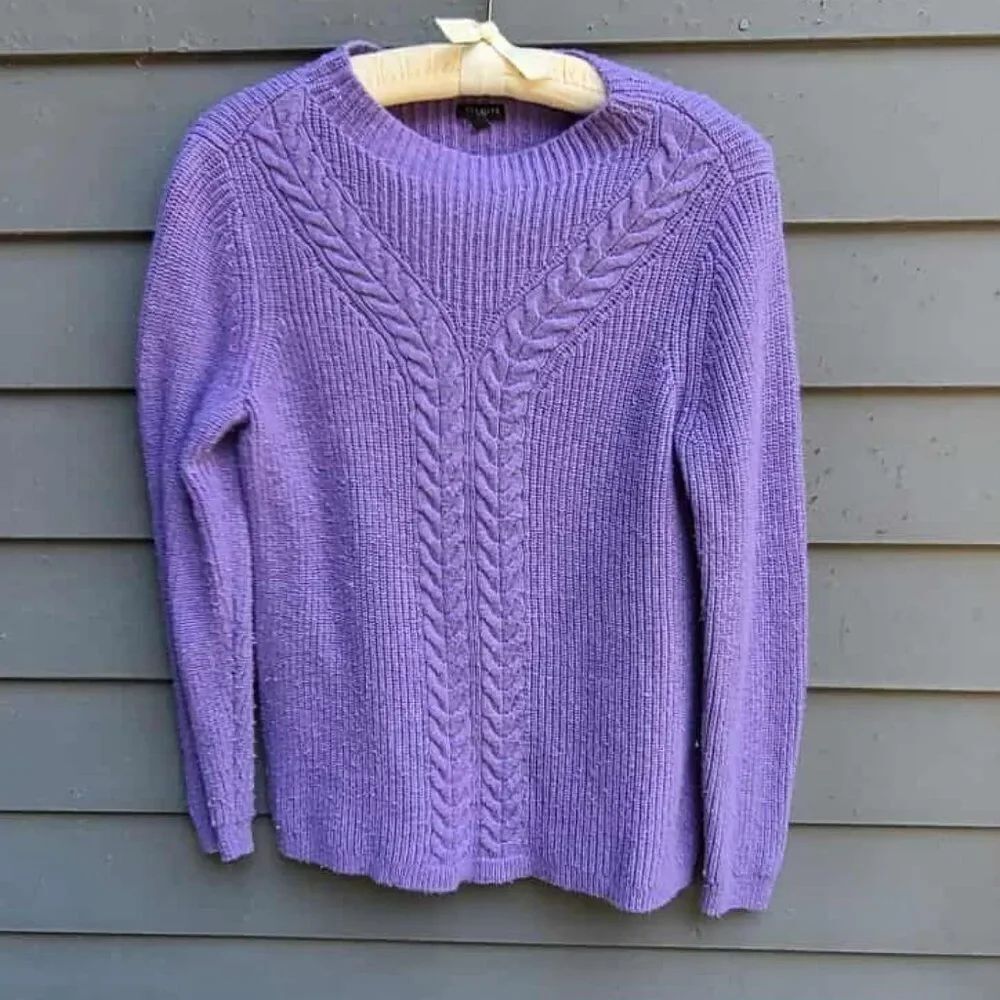 Talbots Periwinkle Knot Wool Blend Sweater size Medium PETITE